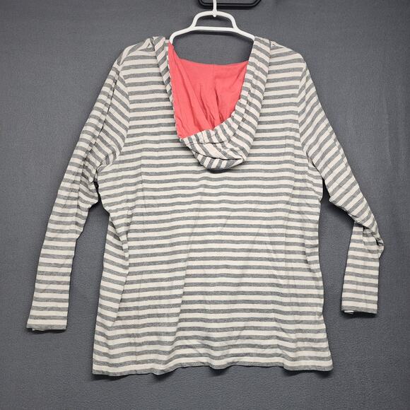 Sonoma Life Style Hoodie Womens 2X Gray White Striped Pullover Long Sleeve Top - Picture 2 of 9